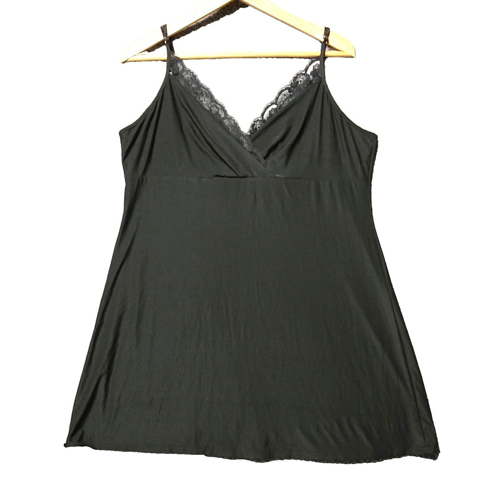 VTG Simple Pleasures Full Mini Slip Dress Womens XL Lace Trim Satin Lingerie Y2k